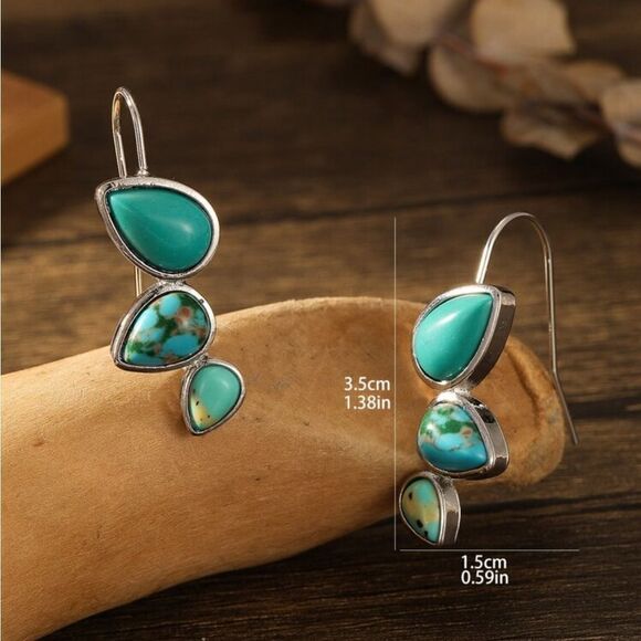 Bohemian Turquoise Earrings Simple Drop Shaped Earrings - Picture 3 of 9